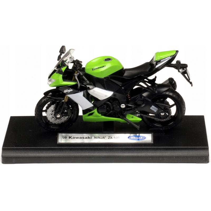 008690 Model motorky na podstavě - Welly 1:18 - Kawasaki Ninja ZX-10R (2009) 