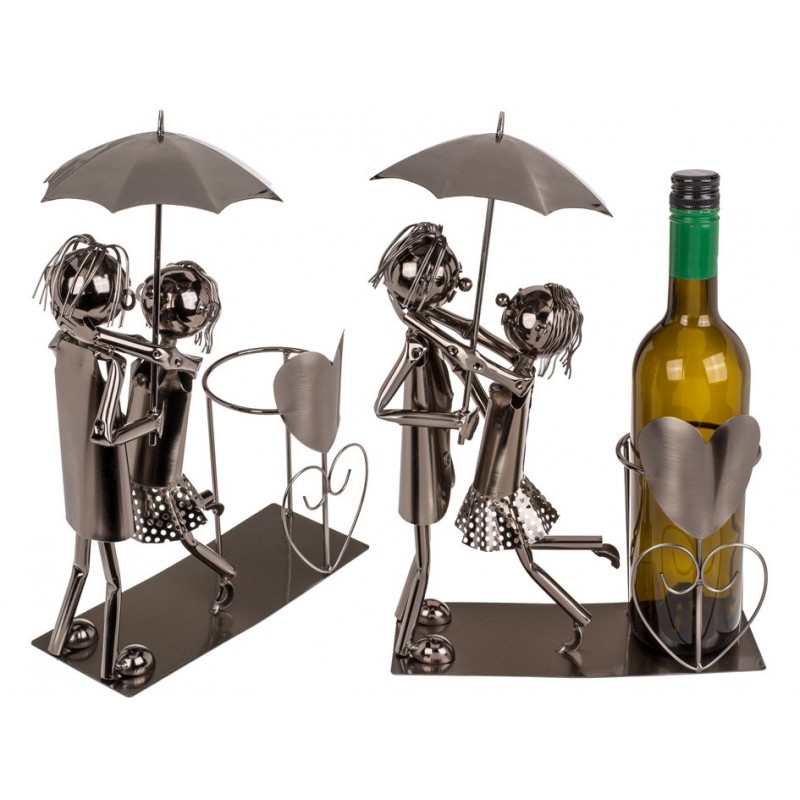 71-3271 DR Kovový stojan na víno - zamilovaný pár s dáždnikom 