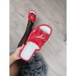 Papuče dámske kožené -model 57 červený kvet