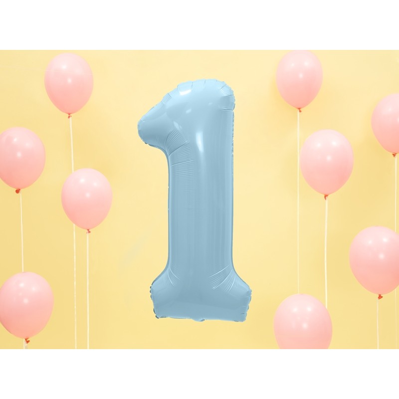 FB1P-1-001J Party Deco Fóliový balón - Číslo, světle modrý 86cm 1
