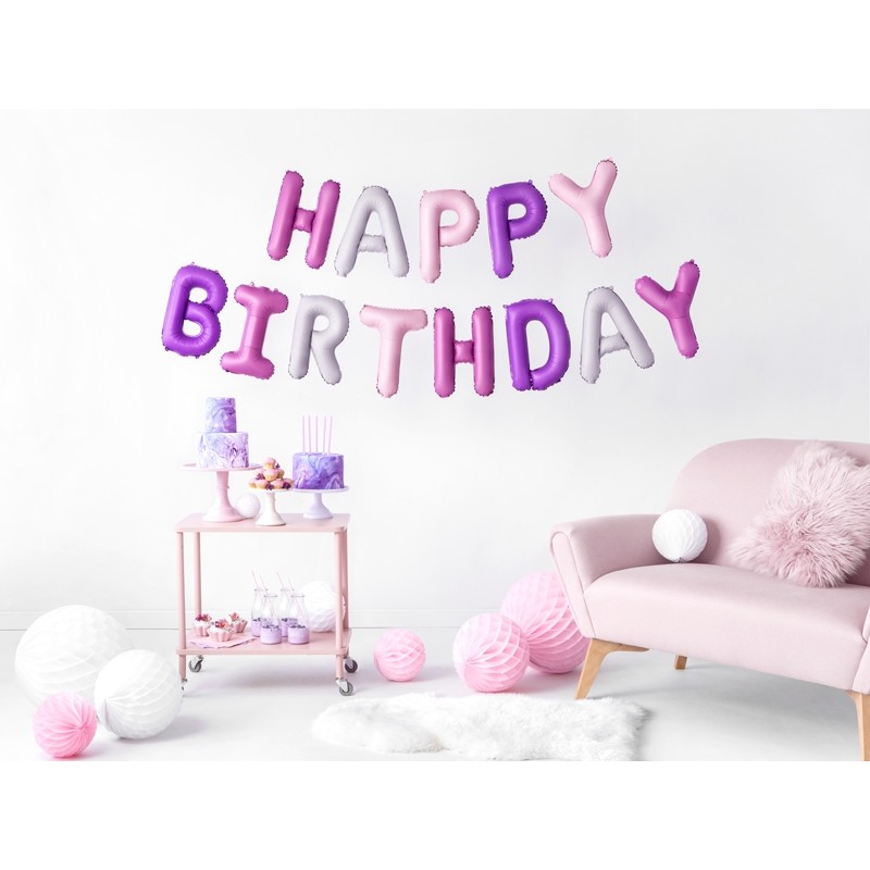 FB6P-000 Party Deco Set fóliových balónů Happy Birthday - Růžový Mix, 340x35cm 
