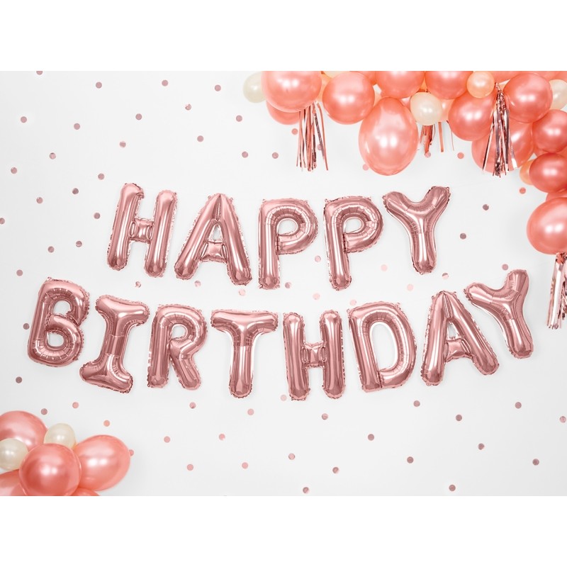 FB6M-019R Party Deco Set fóliových balónů Happy Birthday - Růžový zlato, 340x35cm