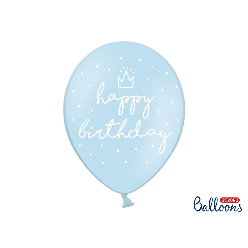 SB14P-244-011-6 Party Deco Balóny Happy Birthday - pastelová modrá 30cm, 5ks 