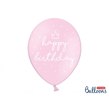 Balóny Happy Birthday - pastelová ružová 30cm, 6ks