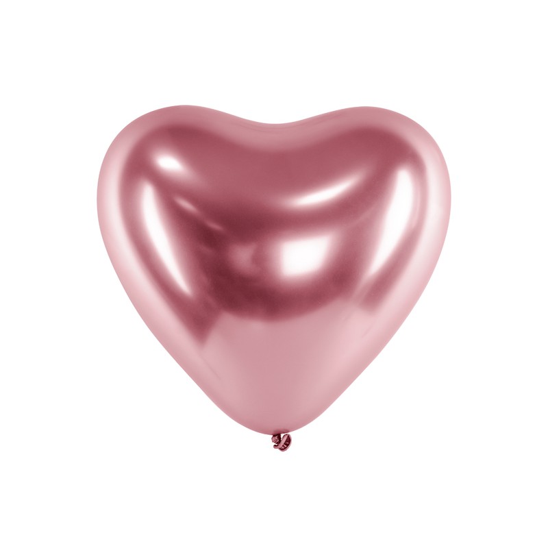 CHB2-019R-10 Party Deco Chromované balóny - Glossy Hearts 30cm, 10ks Ružová