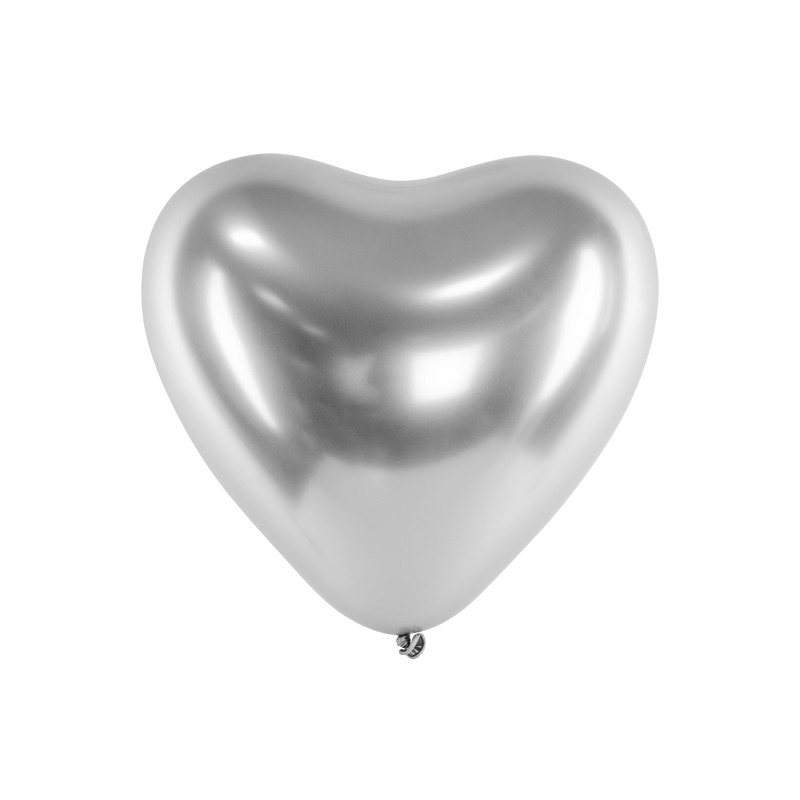 Levně CHB2-018-10 Party Deco Chromované balóny - Glossy Hearts 30cm, 10ks Stříbrná