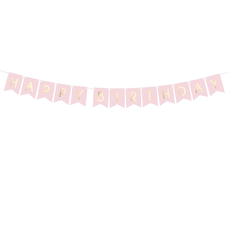 GRL57-081J Party Deco Girlanda - Baner - HAPPY BIRTHDAY, 15x175cm Ružová