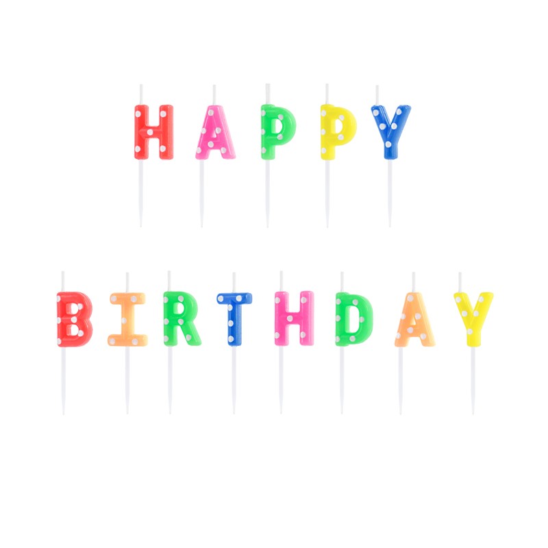 SCS-13 Party Deco Svíčky na dort - Happy Birthday, barevné 2,5cm