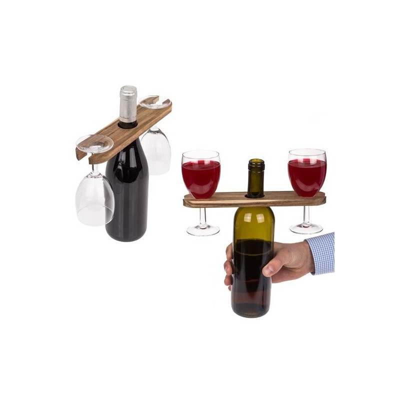 71-3299 Dřevěný stojan na víno a sklenice
