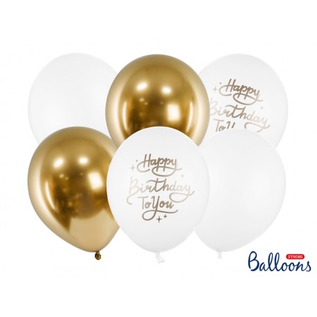 Set balónov Happy Birthday to you 30cm - bielo-zlaté 6ks