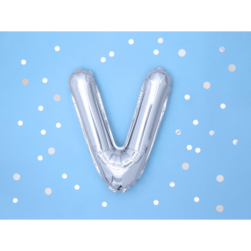 FB2M-V-018 Party Deco Fóliový balón - strieborný - písmeno, 35 cm V