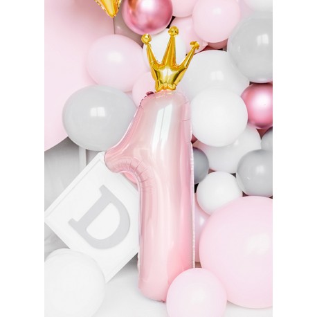 Fóliový balón - ˇČíslo 1 s korunkou - modrý / ružový, 37x100 cm