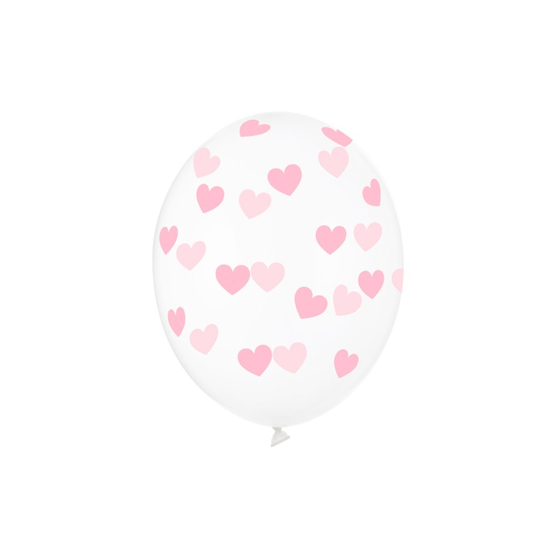 SB14C-228-099P-6 Party Deco Čiré balóny se srdíčky - Crystal Clear - 30cm, 6ks Růžová