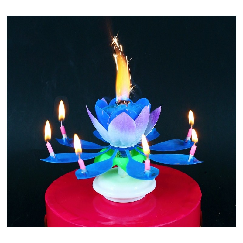616610 DR Hrajúca narodeninová sviečka - Lotosový kvet Modrá