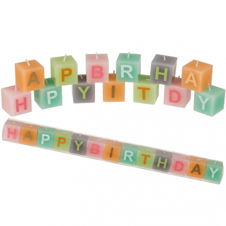 Pastelové sviečky s nápisom Happy Birthday