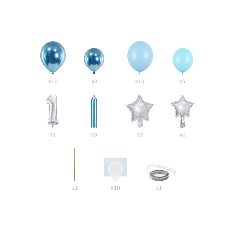 Levně GBN7-1-001 Party Deco Kompletní balonová výzdoba - První ruček, 90x140cm Modrá