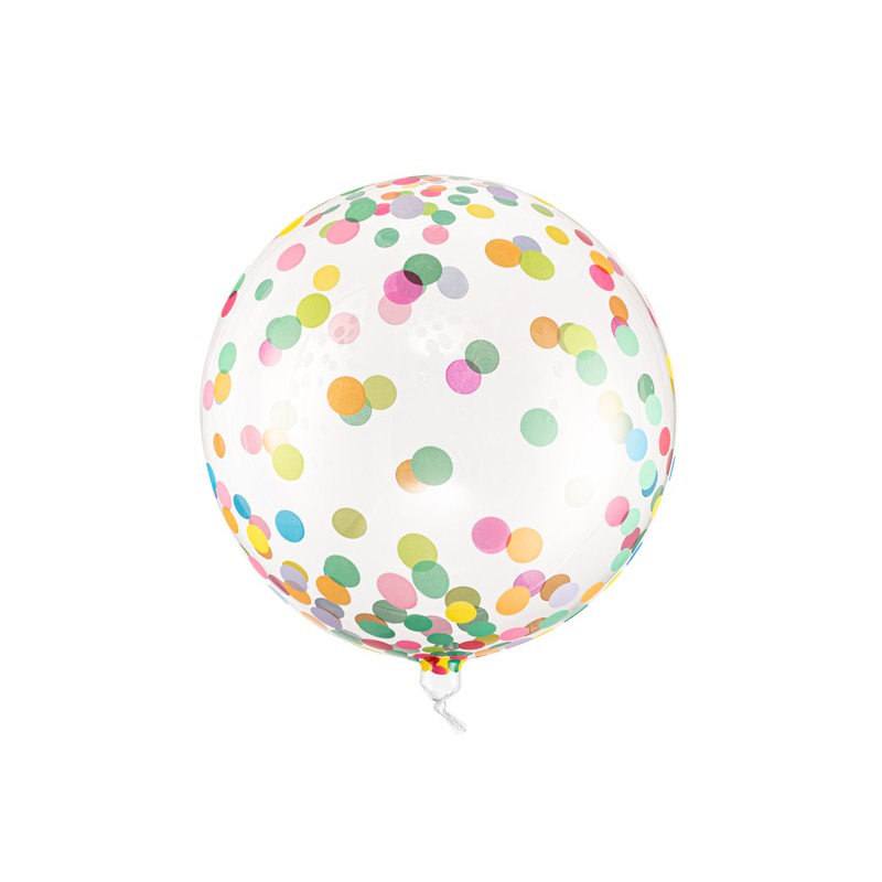 ORB16-2-000 Party Deco Priehľadný balón s konfetami 40cm Farebné