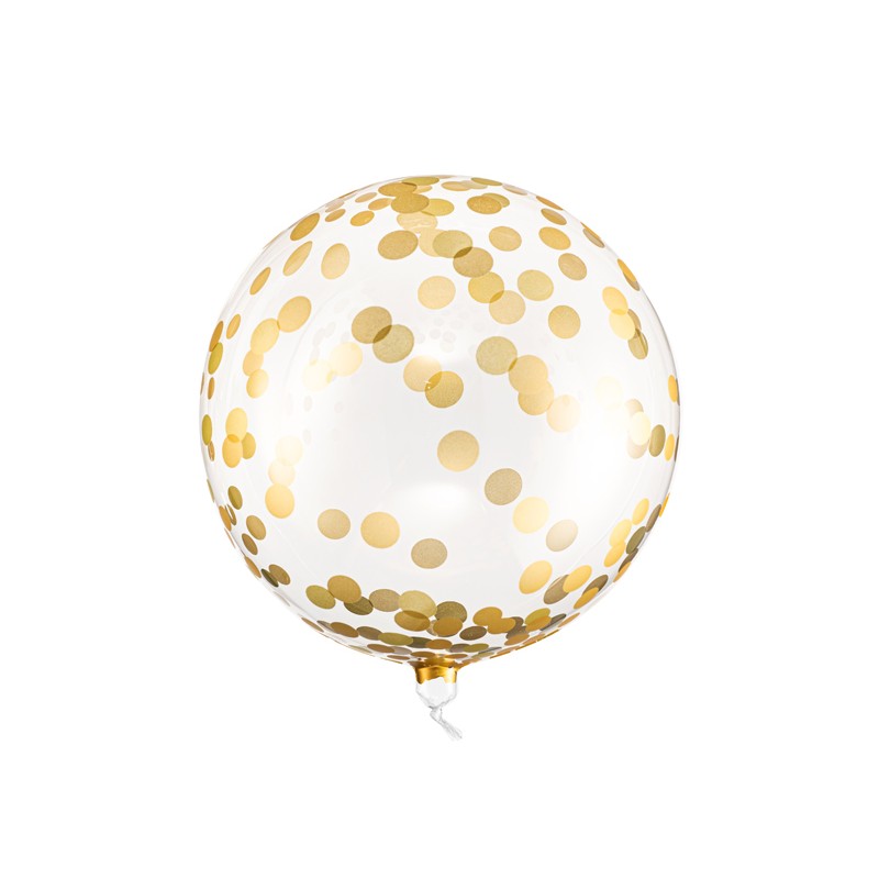 ORB16-2-019 Party Deco Priehľadný balón s konfetami 40cm Zlatá