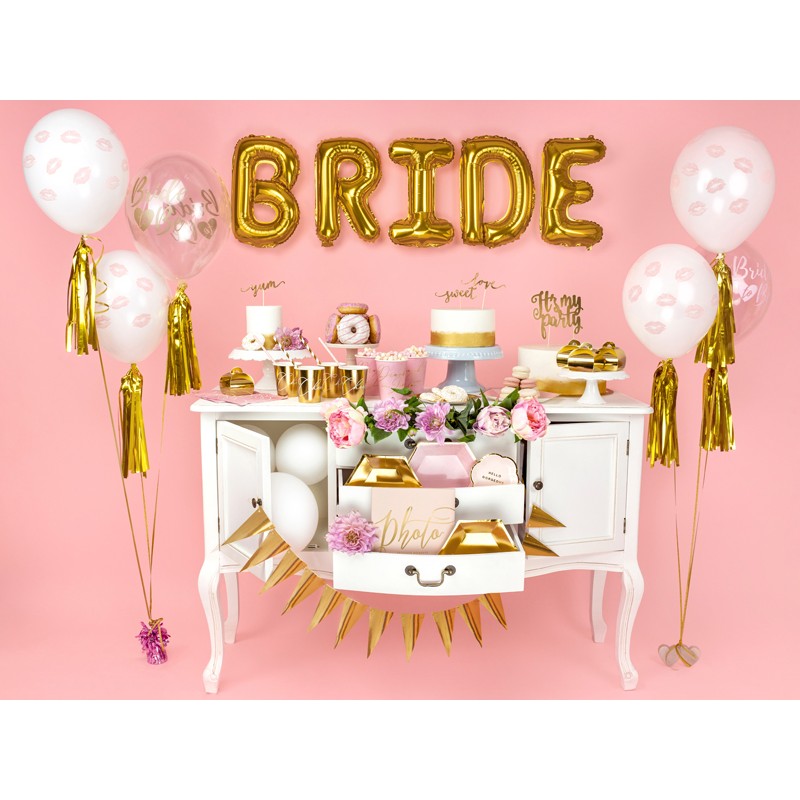 SB14C-205-099G-6 Party Deco Set balonků - "Bride to Be" - transparentní, 30cm (5ks) Zlatá