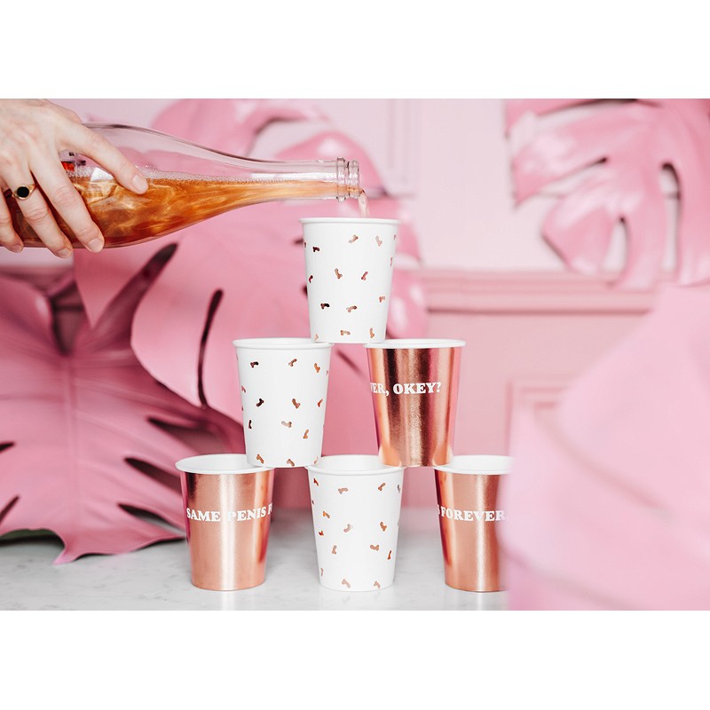 E-shop KPP70-EU1 Party Deco Papierové poháre - Penis - ružové zlato 220ml