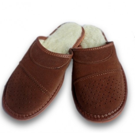 Pánske papuče z brúsenej kože - hnedá ( P0007 )