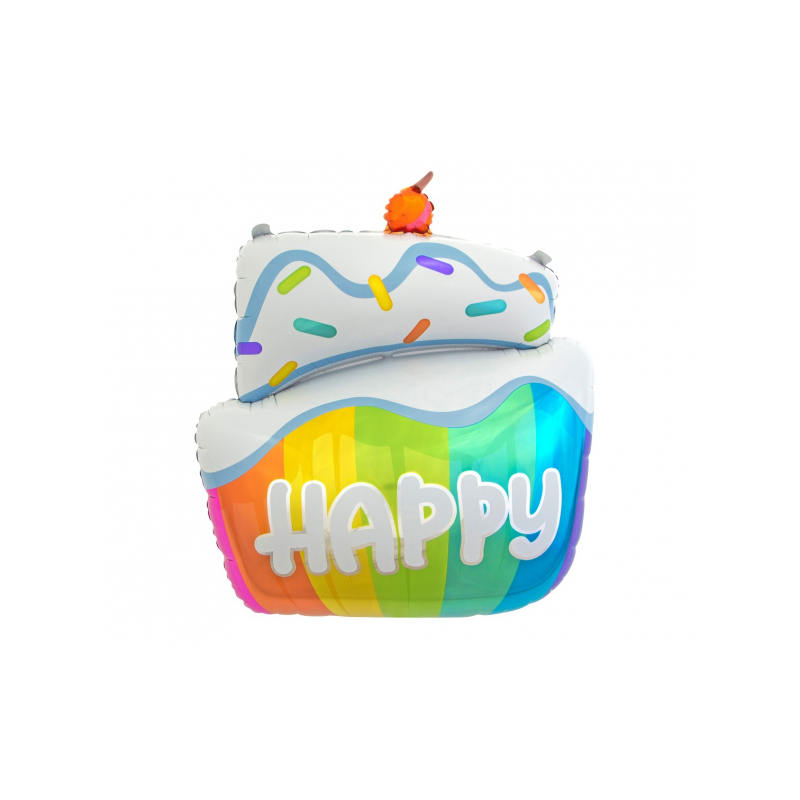 HS-TRHP GRABO Fóliový balón - Duhový dort Happy - 60x50 cm 