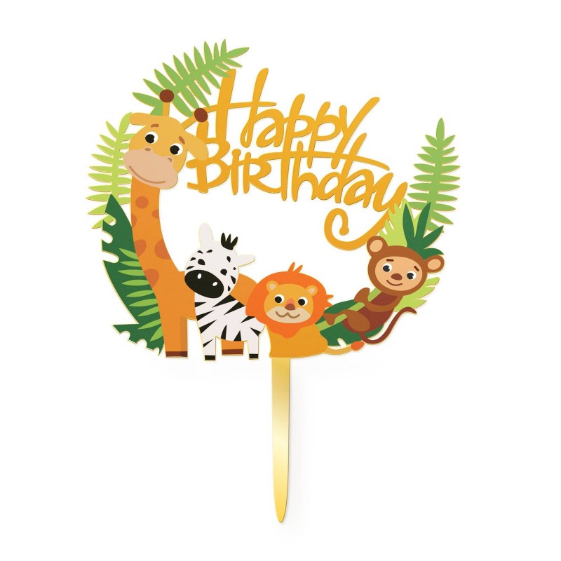 Levně 512449 GRABO Zápich na dort - Happy Birthday - Safari - 15cm