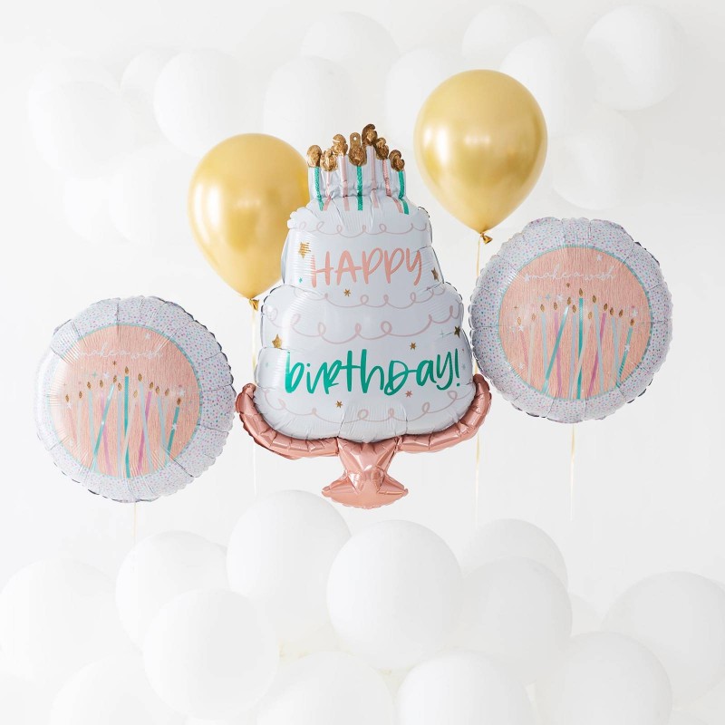 128145 GRABO Narodeninový set balónov - Birthday Cake, ružovo-zlatý (5ks) 