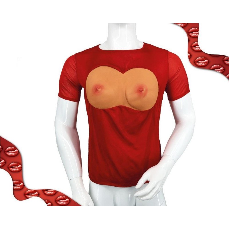 20-PL015 Vtipné tričko s 3D prsiami - červené
