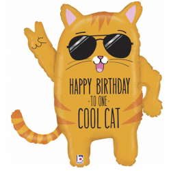 Fóliový balón - Cool Birthday Cat - 84 cm