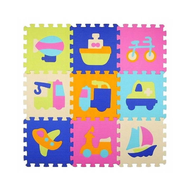 799273 Pastelové penové puzzle 30 x 30 cm - Dopravné prostriedky 9ks 
