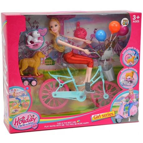 Bábika Hayley na bicykli so psíkmi 29cm