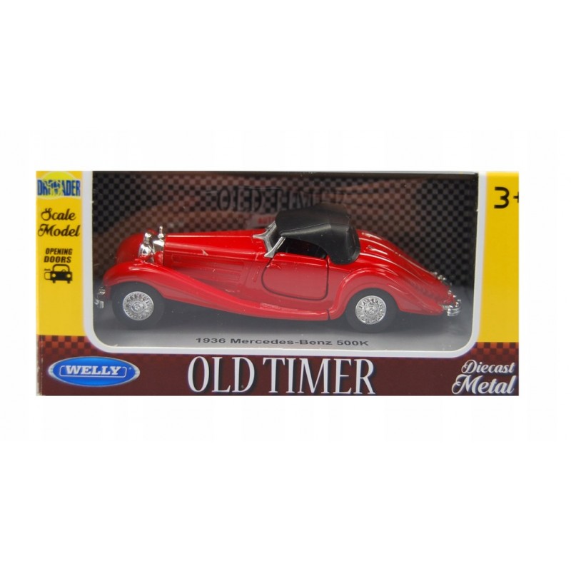 E-shop 008751 Kovový model auta - Old Timer 1:34 - 1936 Mercedes-Benz 500K (Close Top) Červená