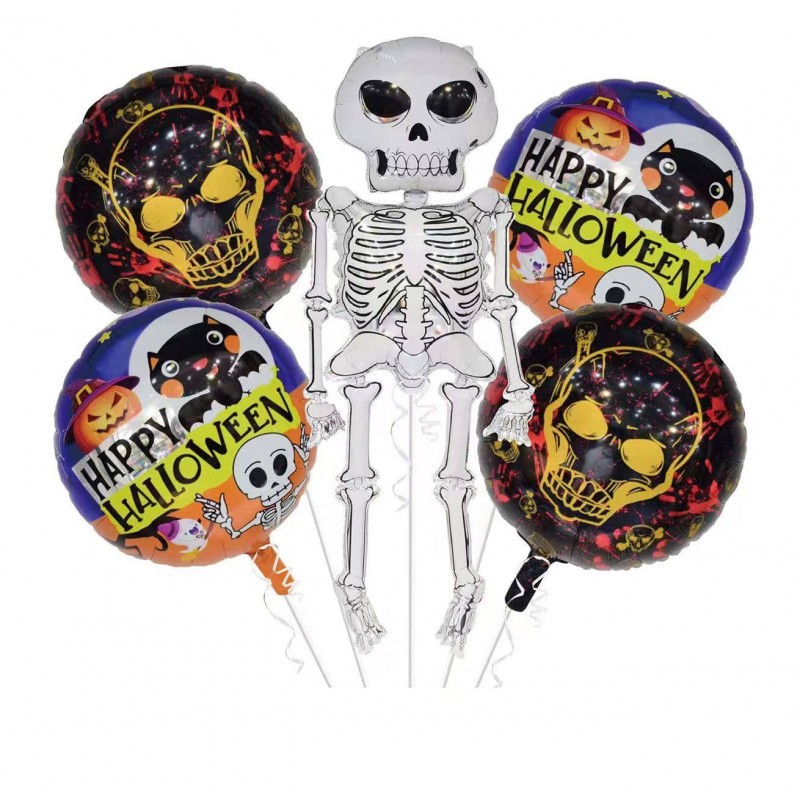 jx-800104 Godan Set fóliových balónov - Happy Halloween - Kostlivec (5ks) 