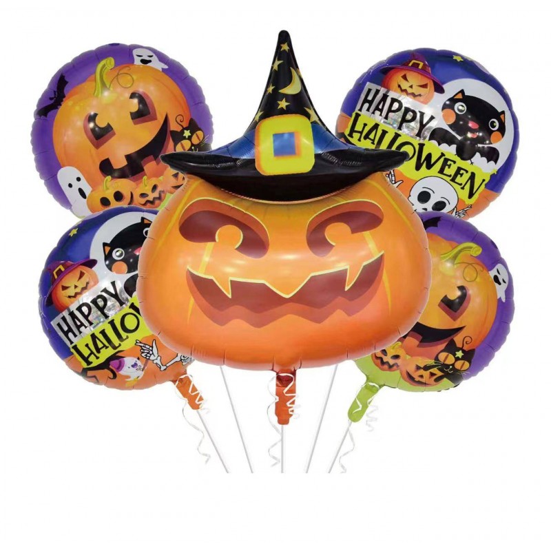 jx-800081 Godan Set fóliových balónů - Happy Halloween - Dýně (5ks) 