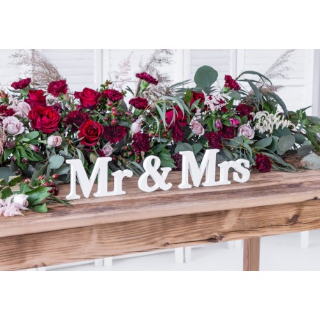 Drevená stolová dekorácia - Mr & Mrs - 50x9,5cm