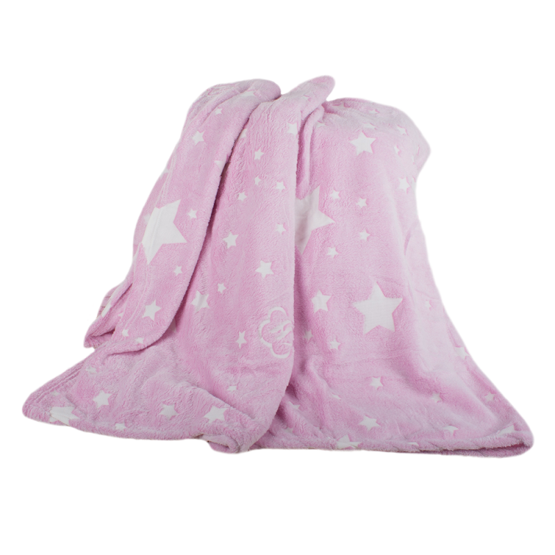 24307_BE Plyšová deka s rukávmi - Svietiace hviezdičky Ružová