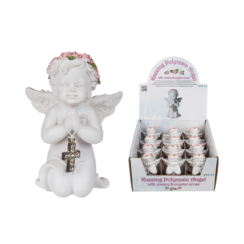 E-shop 937334 Kľačiaci anjelik s vencom z ružových lupeňov