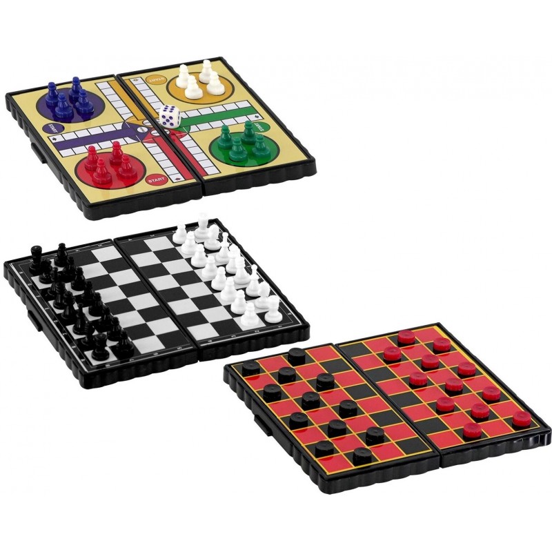 748167 Set mini magnetických stolných hier 3v1 - Šachy / Dáma / Človeče 