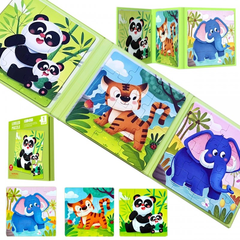 KZ0963 Detská kniha - Magnetické puzzle - Zvieratká z džungle