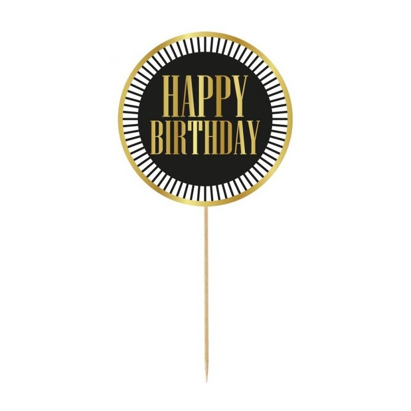 RV-DTPC Godan Zápich na tortu - "Happy Birthday" - Round Wish Čierna