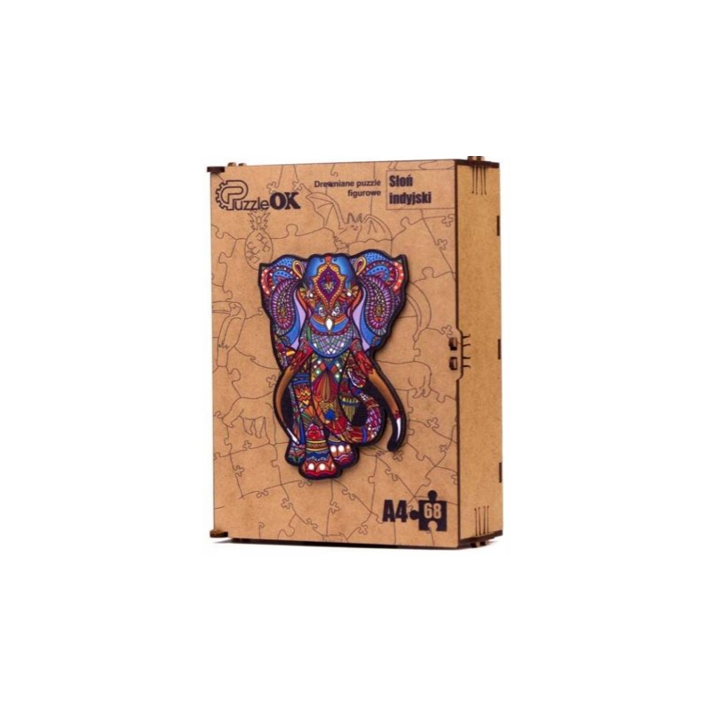 017174 3D dřevěné puzzle handmade - Indický slon A4 