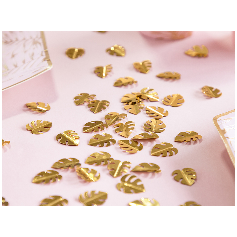 KONS8-019M Party Deco Metalizované konfety - Monstera, 15g Zlatá