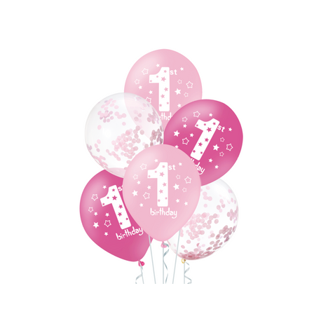 Set ružových balónov - My first birthday, 30cm 6ks