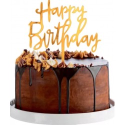 Akrylový zapich na tortu - "Happy Birthday" - zlatý - 14x10 cm