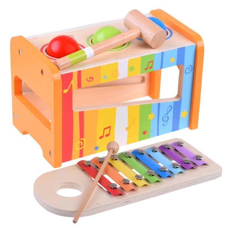 E-shop IN0153 Drevený xylofón so zatĺkačkou pre deti - Rainbow 2v1