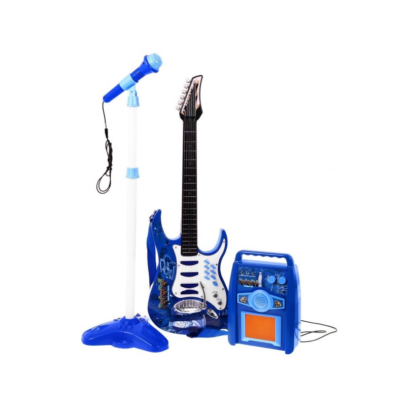 Levně ZMU.HK-8010D Elektrická kytara + mikrofon + zesilovač Modrá