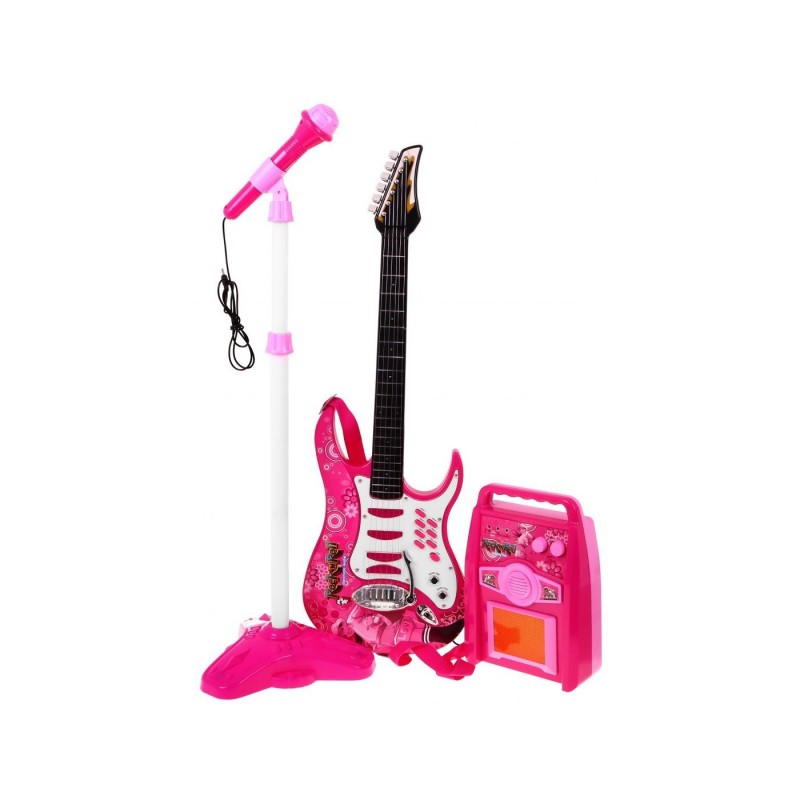 Levně ZMU.HK-8010D Elektrická kytara + mikrofon + zesilovač Růžová