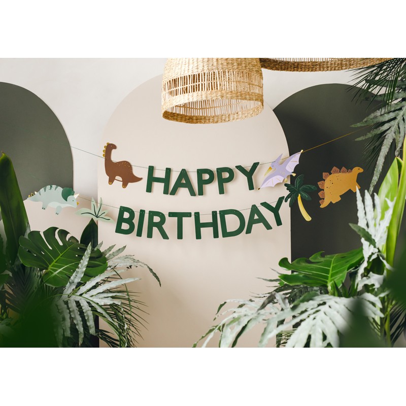 GRL106 Party Deco Party girlanda - Dino Birthday - zelená, 11x300cm 