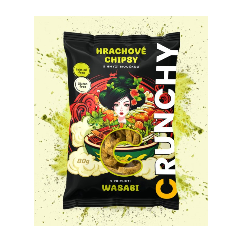 Crunchy hrachové chipsy s hmyzí moučkou WASABI 80 g 